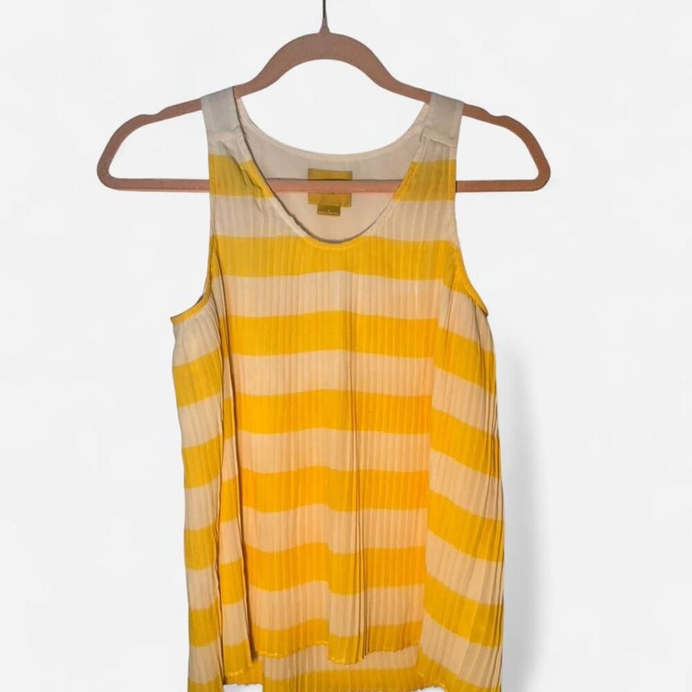 Maeve Pleated Sleeveless Citron Striped Blouse